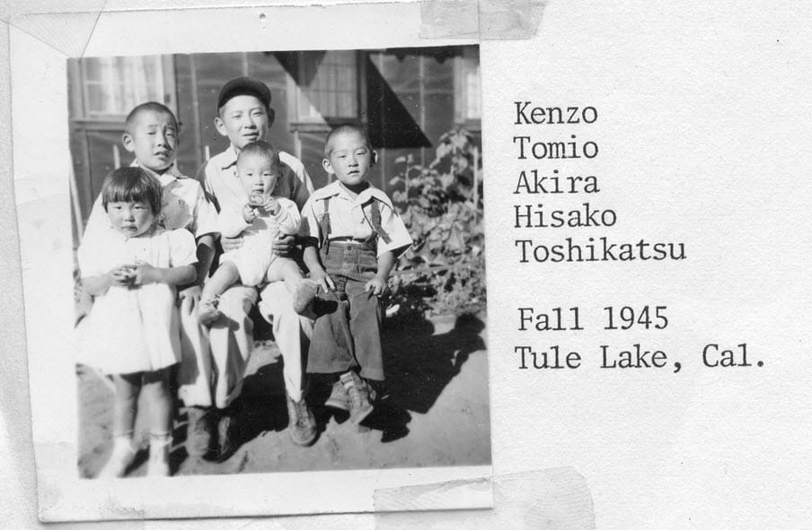 Posed photograph of seated Moriguchi children.