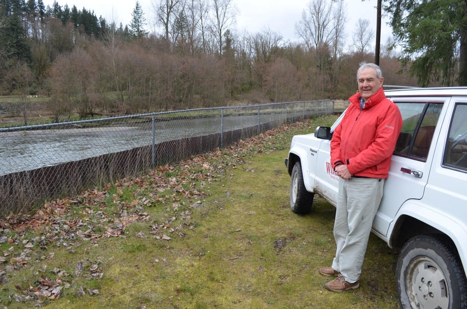 Jim Wilcox is a fourth-generation egg farmer. His family farm borders the Nisqually River. Eilis O’Neill, KUOW/EarthFix