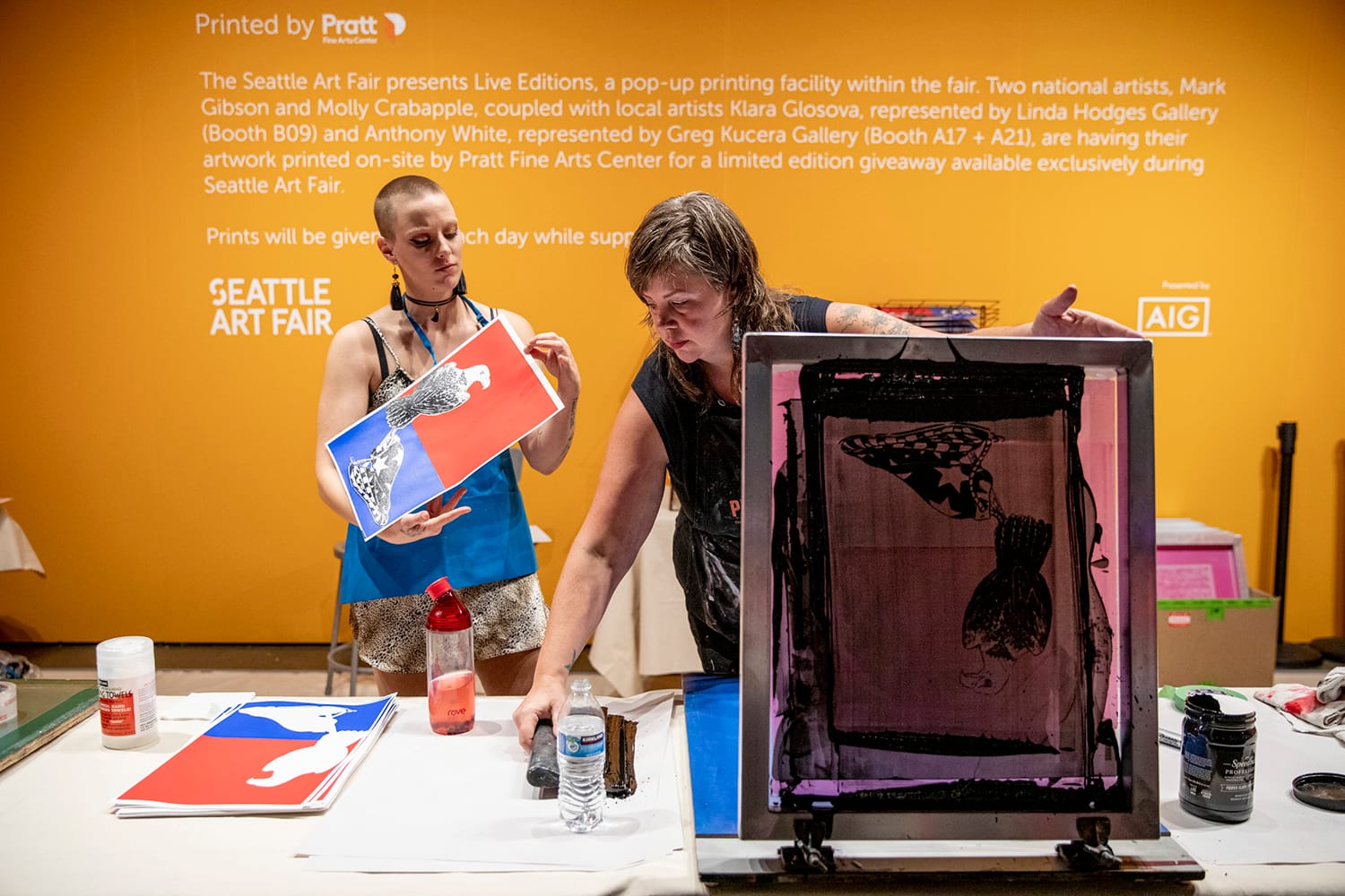Screen printing by Molly Crabapple during the Seattle Art Fair at CenturyLink Field Event Center on Aug. 1, 2019.