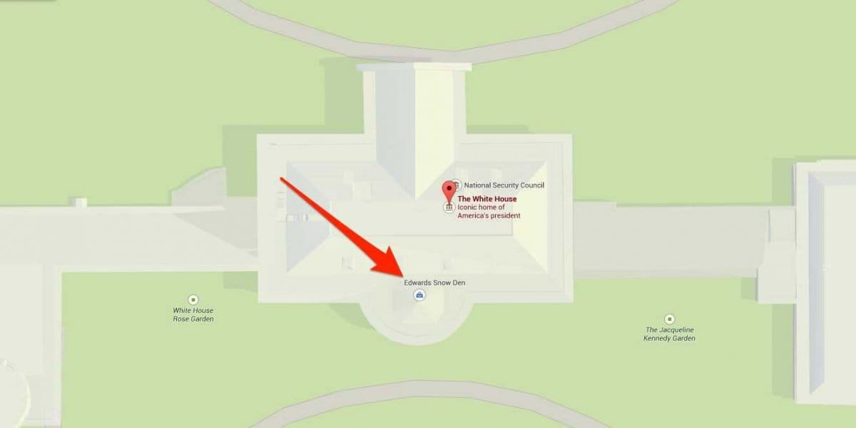 A Google listing Seely created for “Edwards Snow Den”, located within the White House.