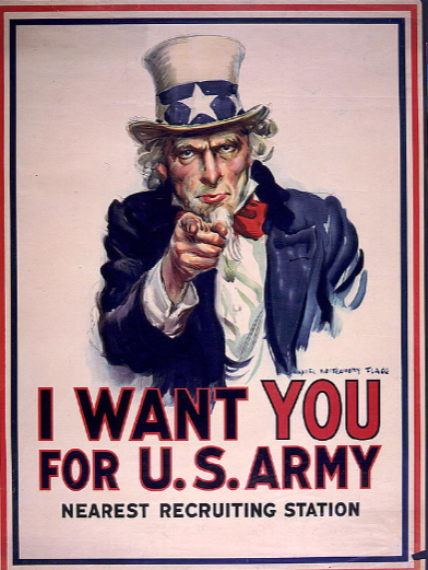 Uncle Sam points solemnly from this iconic 1917 poster