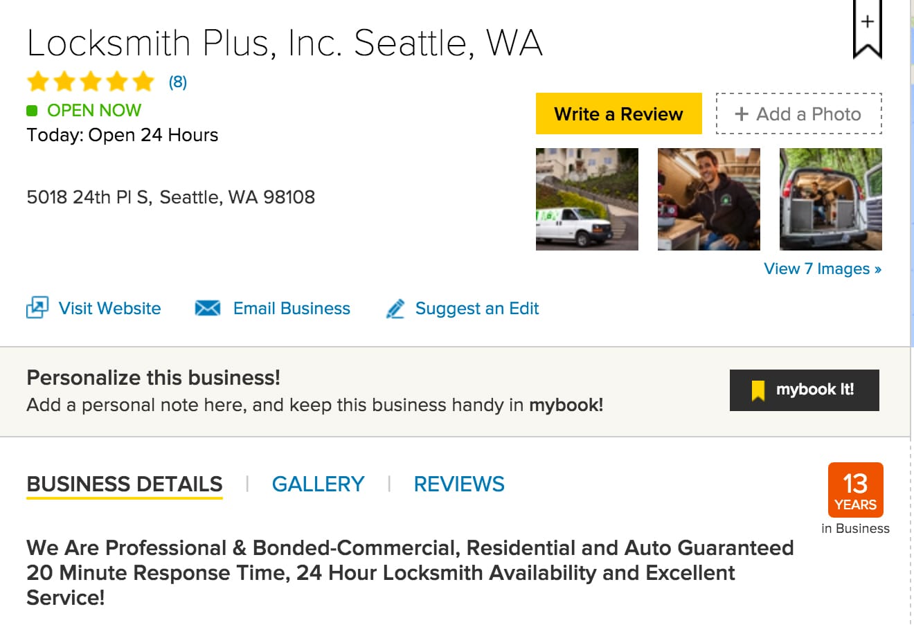 One of the top listings for locksmiths at Yellowpages.com. 