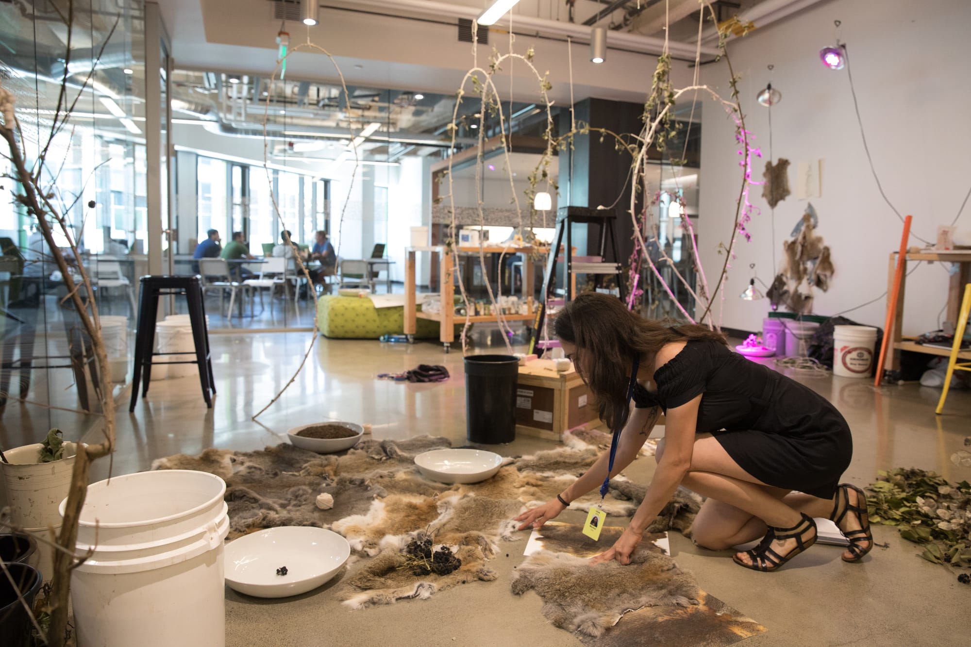 Visual artist and an Amazon artist-in-residence Markel Uriu within the Amazon Expressions lab at Amazon Headquarters in Seattle, June 18, 2018.