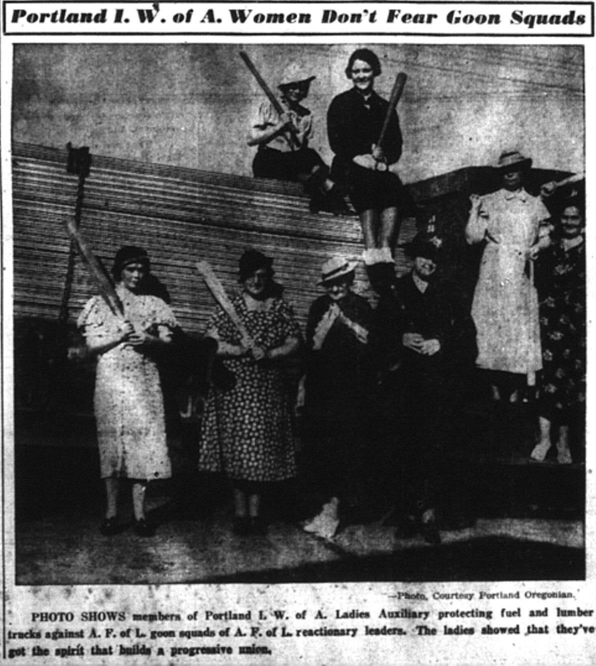 A newspaper clipping of Julia Ruuttila and other women picketing.