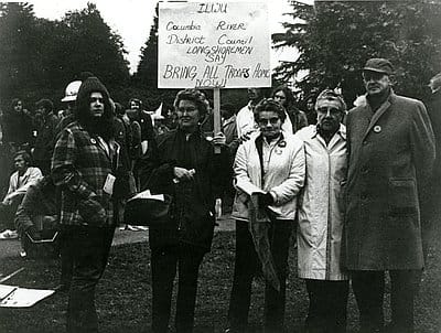 Julia Ruuttila at a ILWU peace march in 1970.