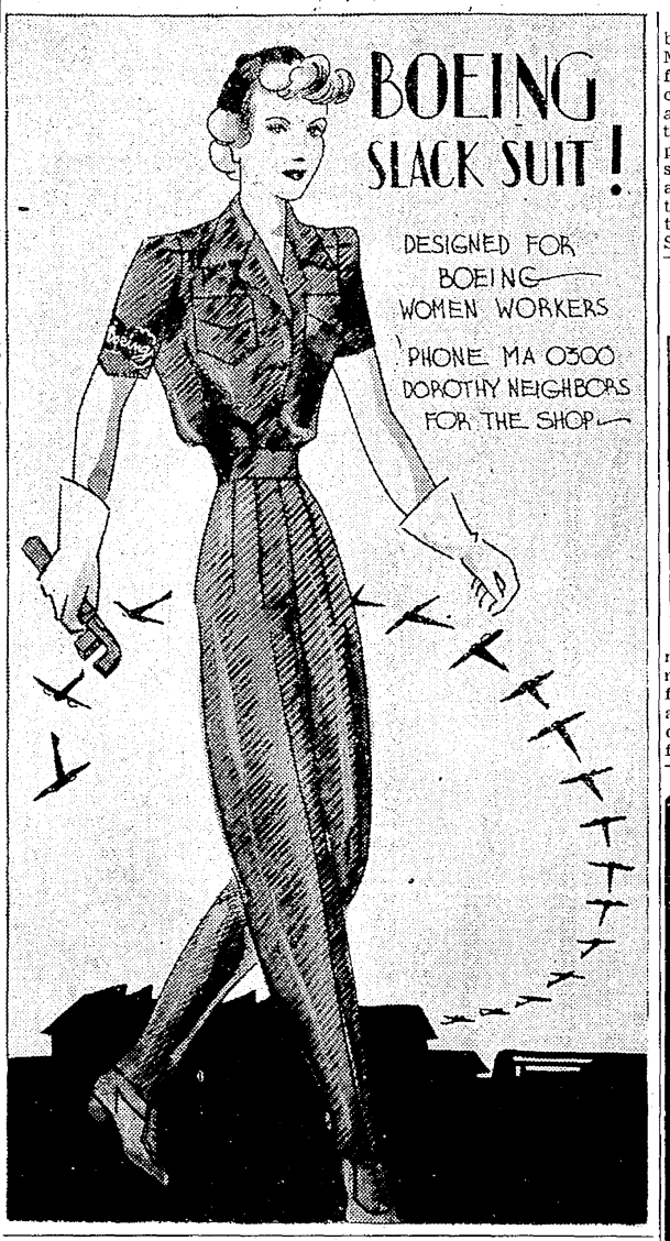 This Seattle Times fashion illustration showed that women’s wartime clothing reflected their homefront jobs.