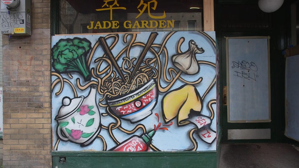 a mural featuring noodles