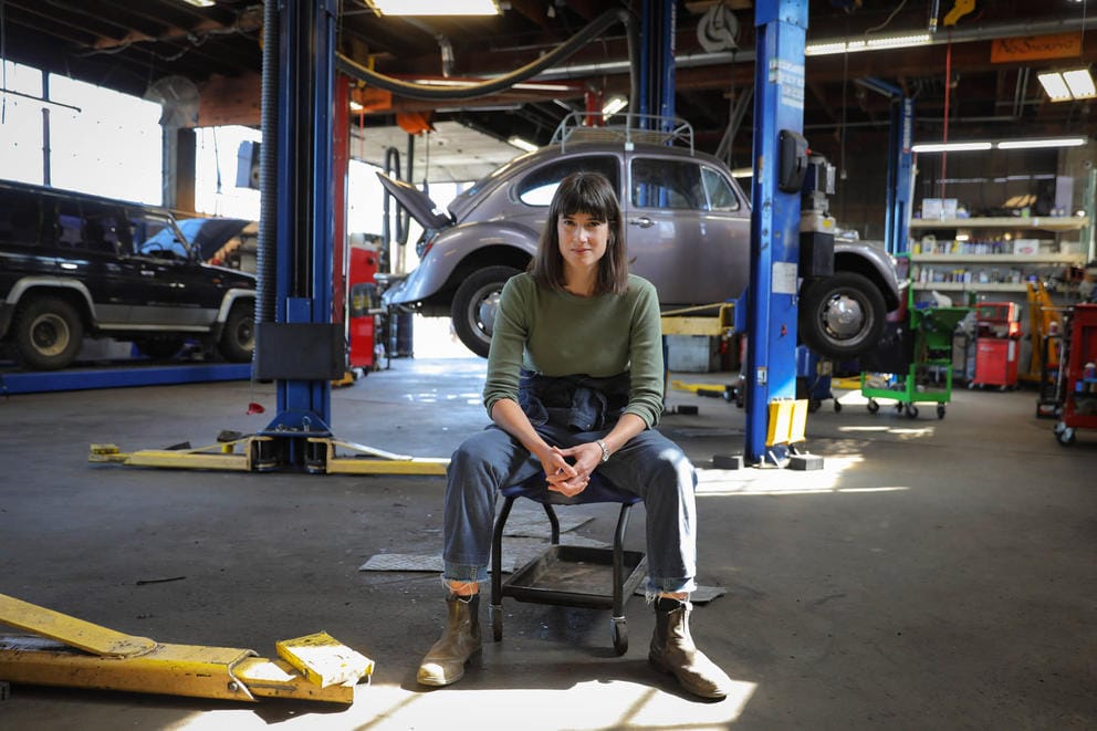 The Democratic nominee for Washington’s 3rd District Marie Gluesenkamp Perez photogaphed at Dean’s Car Care