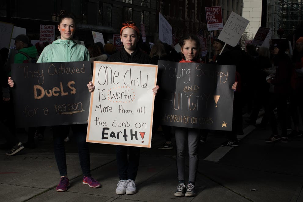 Molly O'Mara, 12, Riley Samuels, 12, and Abigail O'Mara, 9, all of Mercer Island