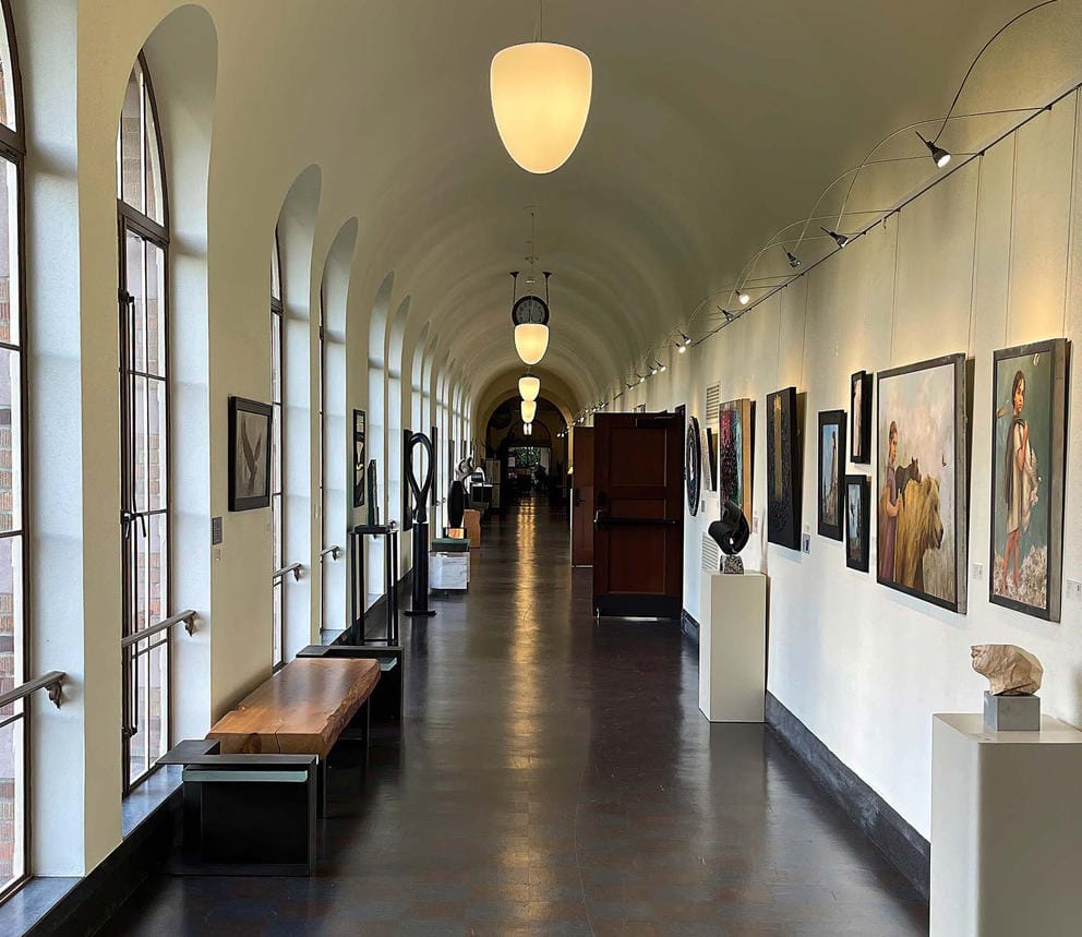 An interior hallway at The Lodge at St. Edward Park in Kenmore.
