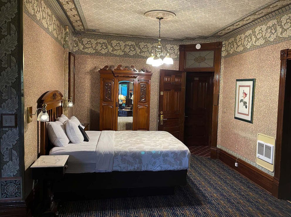 A hotel room at the Manresa Hotel.
