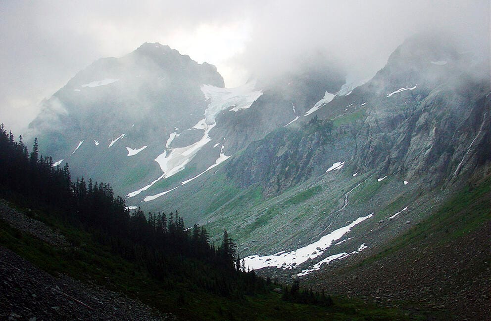 Mountains of the Cascade Range inside the North Cascades National Park near Marblemount, Wash.